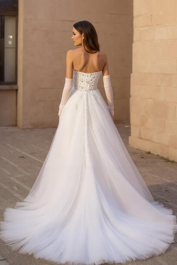Sans bretelles Une ligne Tulle Ivoire Corset Robe de mariée longue